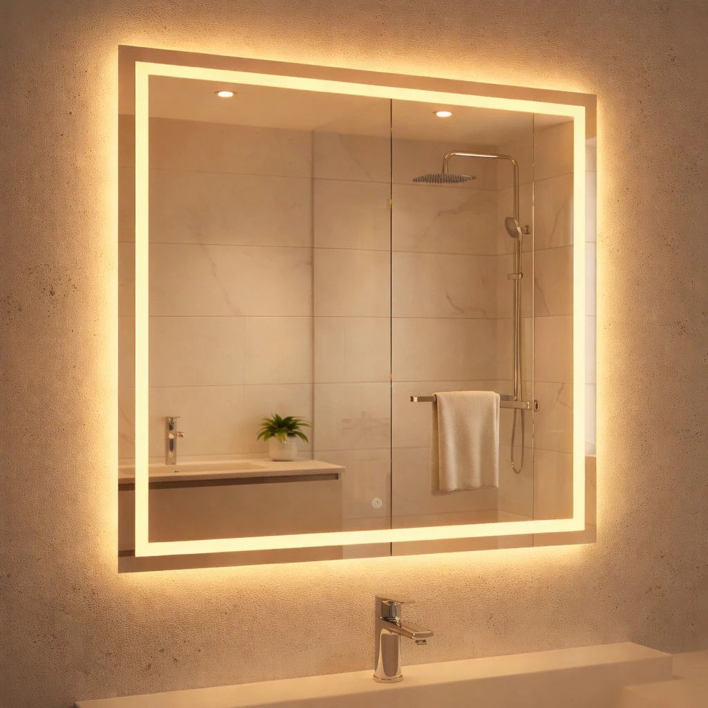 Espelho com Touch Quadrado 40x40 Jateado Fino LED 3 Cores Touch Banheiro Lavabo Quarto Luxo — análise em Produtos Review Online