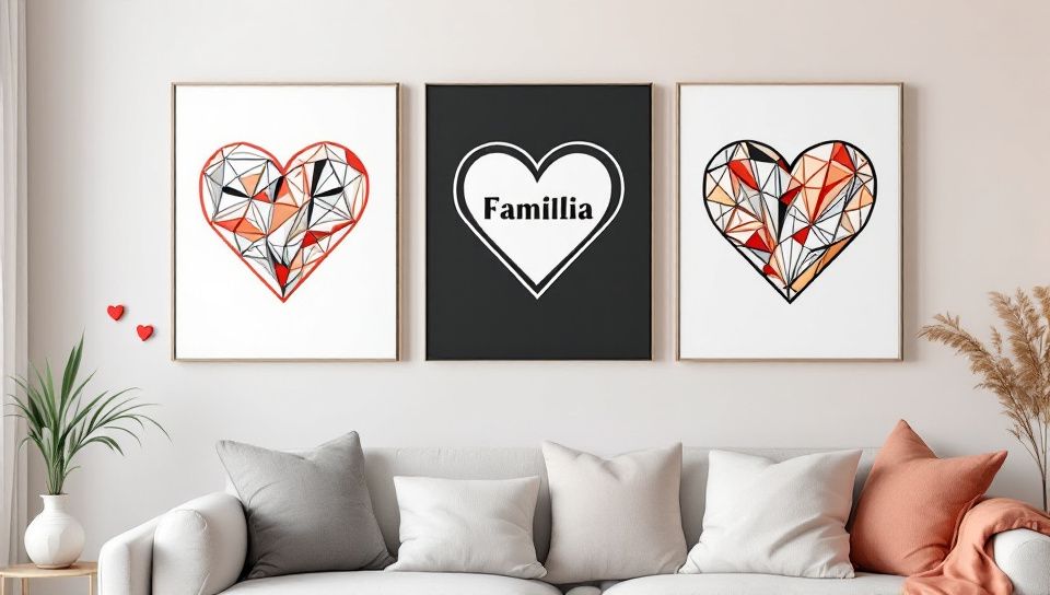 Kit 3 Quadros Cabeceira Familia Coração Geométrico Amor + Frase de Parede Variados Sala + 2 Mini aplique coração — análise em Produtos Review Online