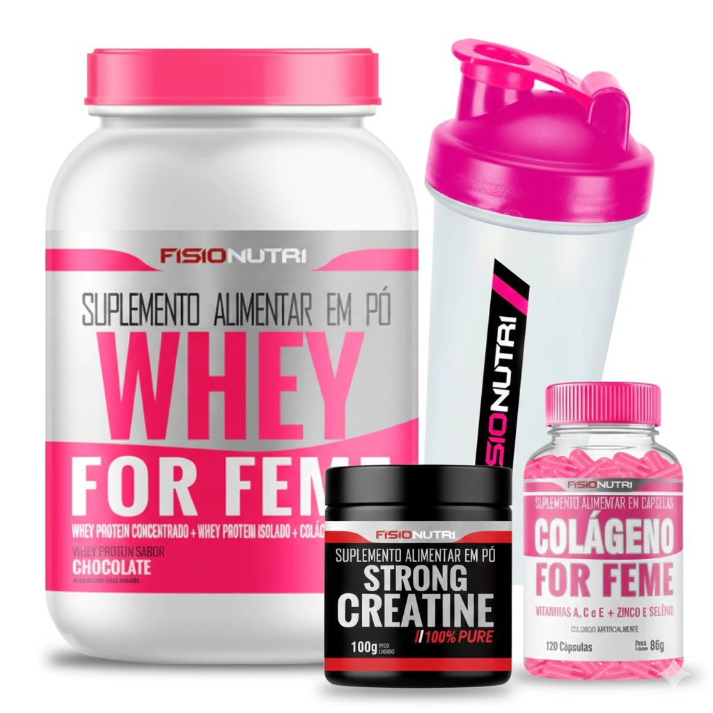 Kit Whey Gourmet Feminino + Colágeno 120 Cápsulas + Creatina 100% Pura 100g + Coqueteleira Fisionutri — análise em Produtos Review Online