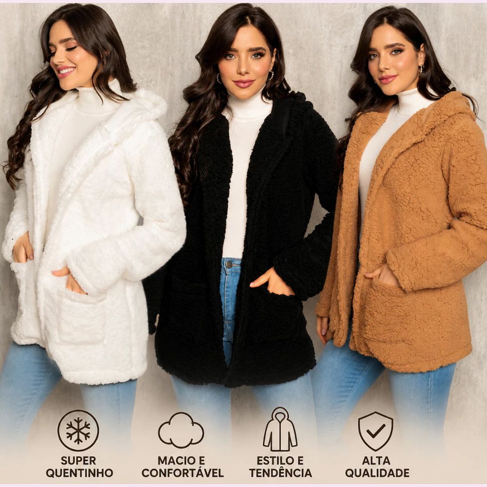 Casaco Teddy Feminino Pelúcia Tipo Pele de Carneiro Inverno Quentinho Macio Casual — análise em Produtos Review Online