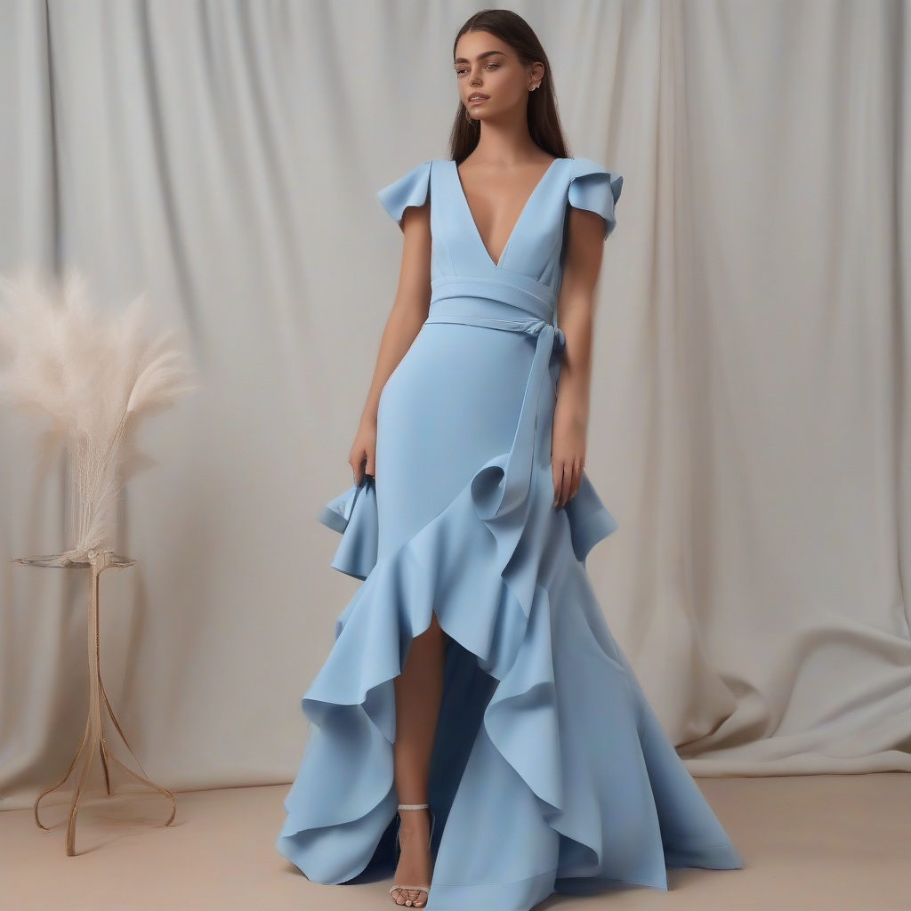 Lovito Elegante Vestido com Zíper e Cinto Barra com Babado Vestido Azul Primavera/verão para mulheres L34LD096 — análise em Produtos Review Online